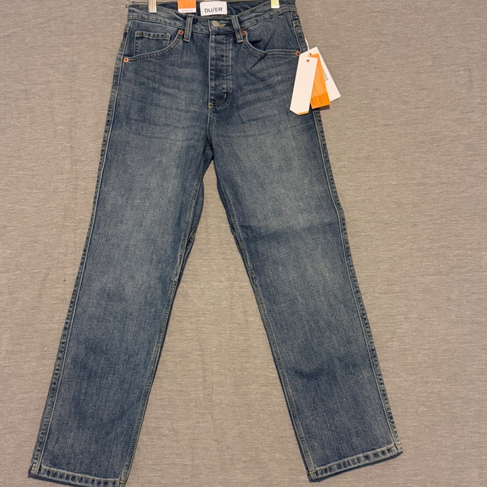 DUER High Rise Straight Leg Denim Jeans Medium Wash Size 28x27